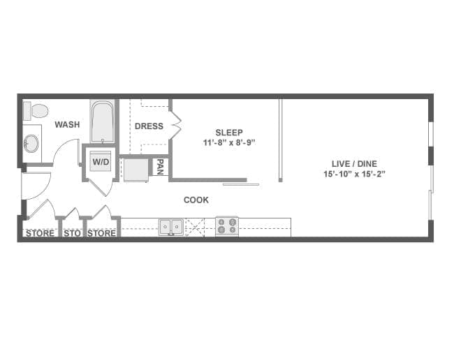 A3b floor plan, 1 Bedroom, 1 Bathroom at AMLI Wallingford apartments