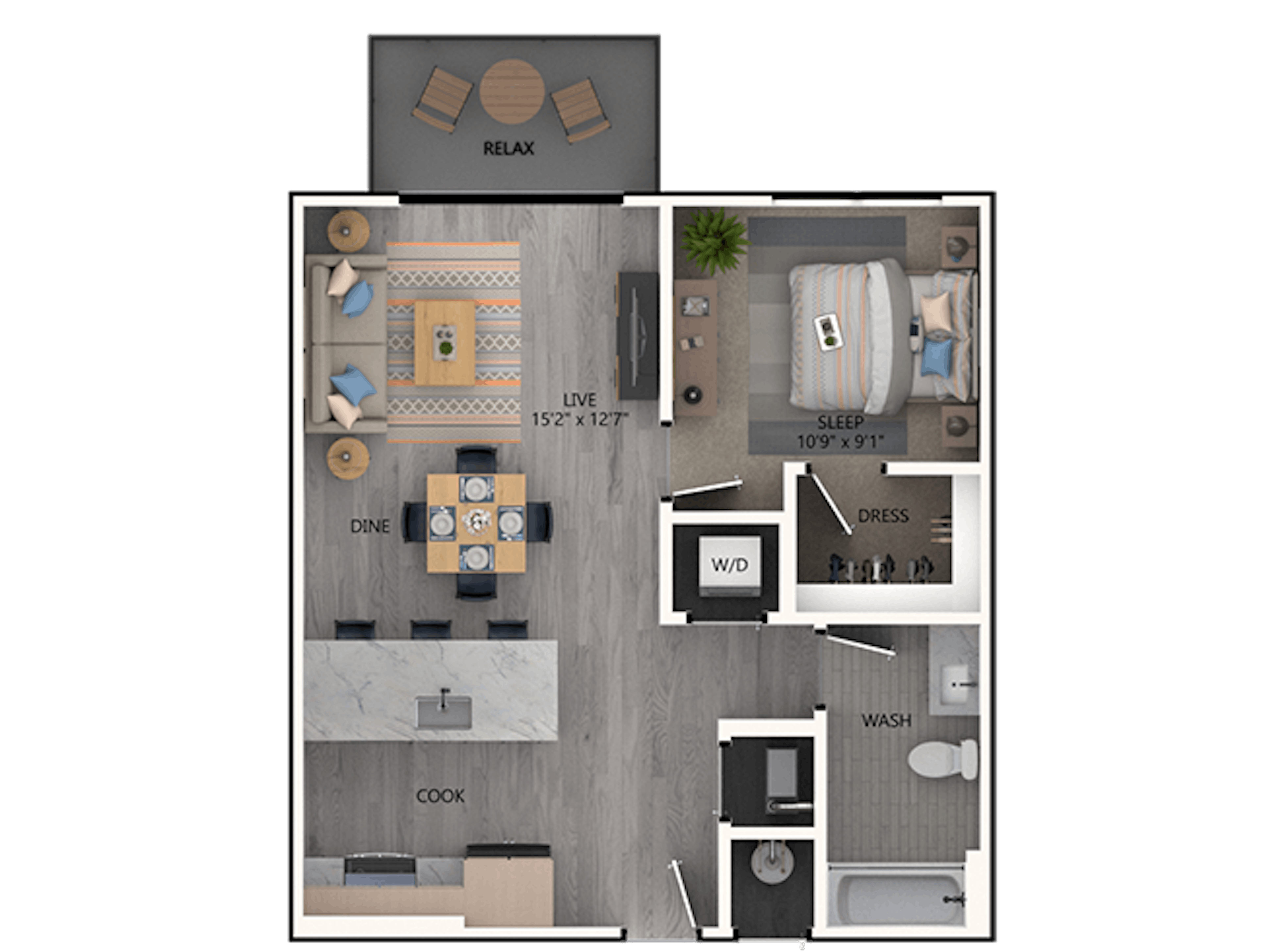 A2 floor plan, 1 Bedroom, 1 Bathroom at AMLI Broadway Park apartments