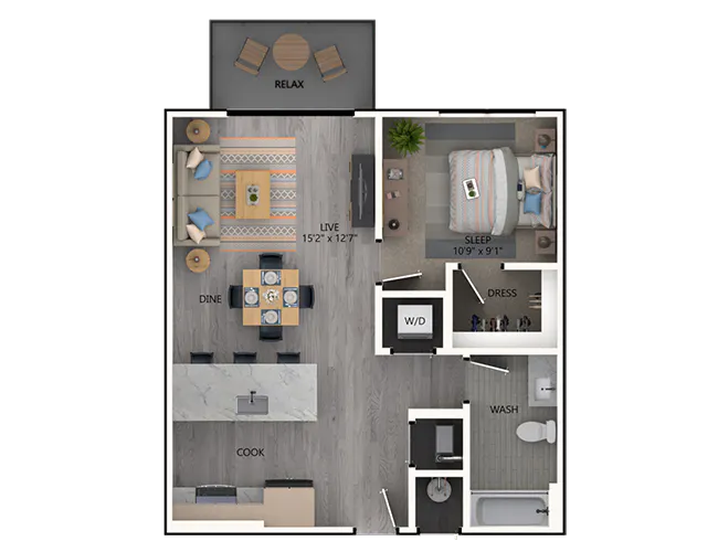 A2 floor plan, 1 Bedroom, 1 Bathroom at AMLI Broadway Park apartments