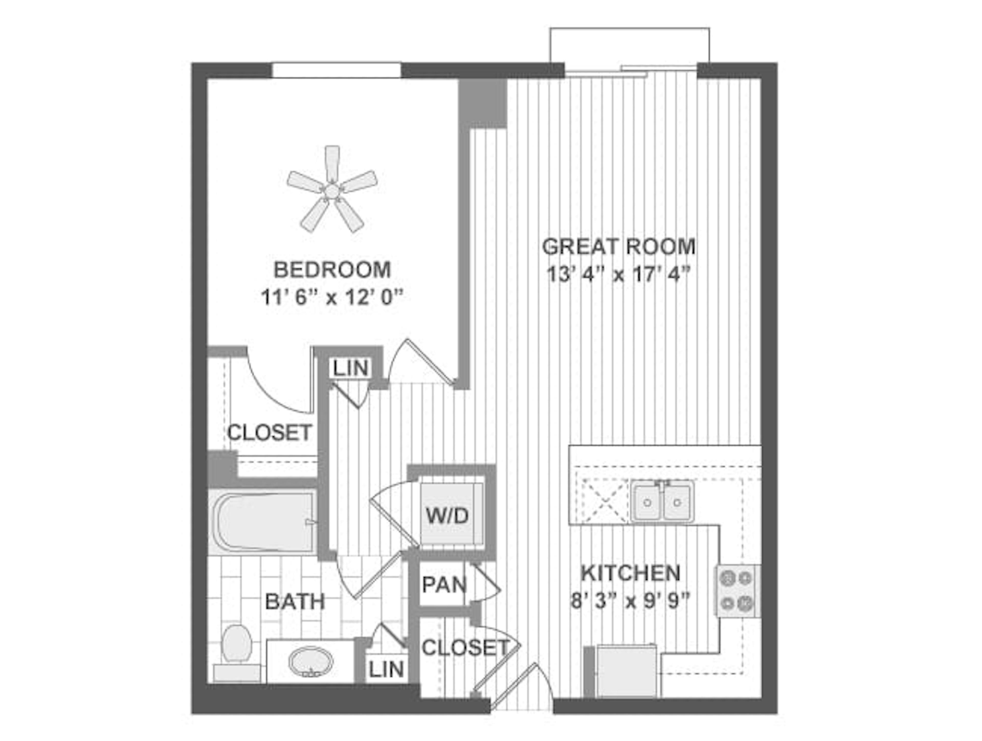 A340 floor plan, 1 Bedroom, 1 Bathroom at AMLI Evanston apartments