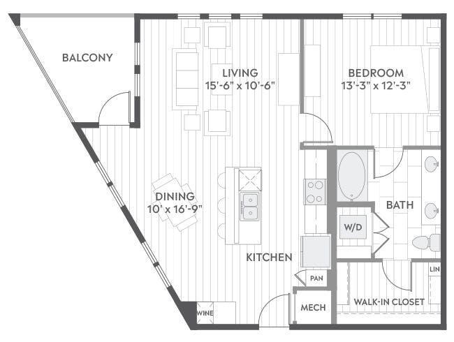 A5 floor plan, 1 Bedroom, 1 Bathroom at AMLI Branch Park apartments