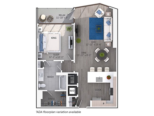 A4b floor plan, 1 Bedroom, 1 Bathroom at AMLI 3464 apartments