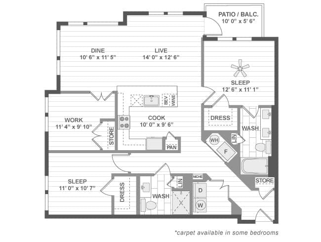 C7D floor plan, 2 Bedroom, 2 Bathroom, Office at AMLI Deerfield apartments