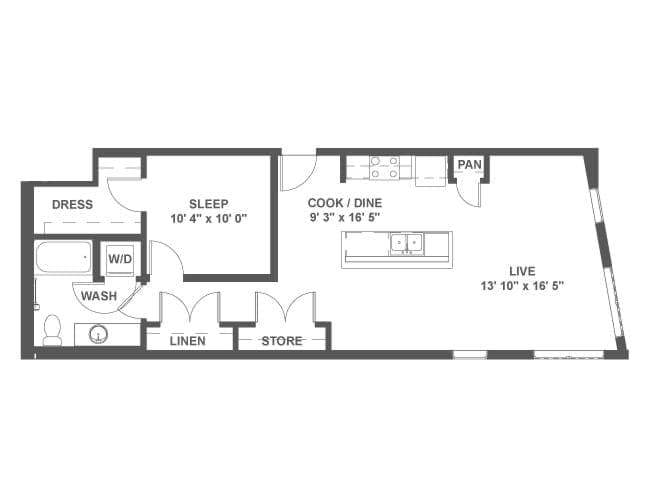 A4c floor plan, 1 Bedroom, 1 Bathroom at AMLI Mark24 apartments