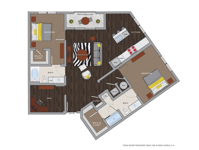 C6fDM floor plan, 2 Bedroom, 2 Bathroom, Den/Office at AMLI 8800 apartments