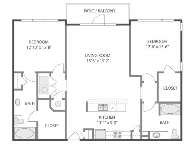 C6a floor plan, 2 Bedroom, 2 Bathroom at AMLI Quadrangle apartments