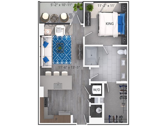 A3 floor plan, 1 Bedroom, 1 Bathroom, Tower at AMLI Lenox apartments