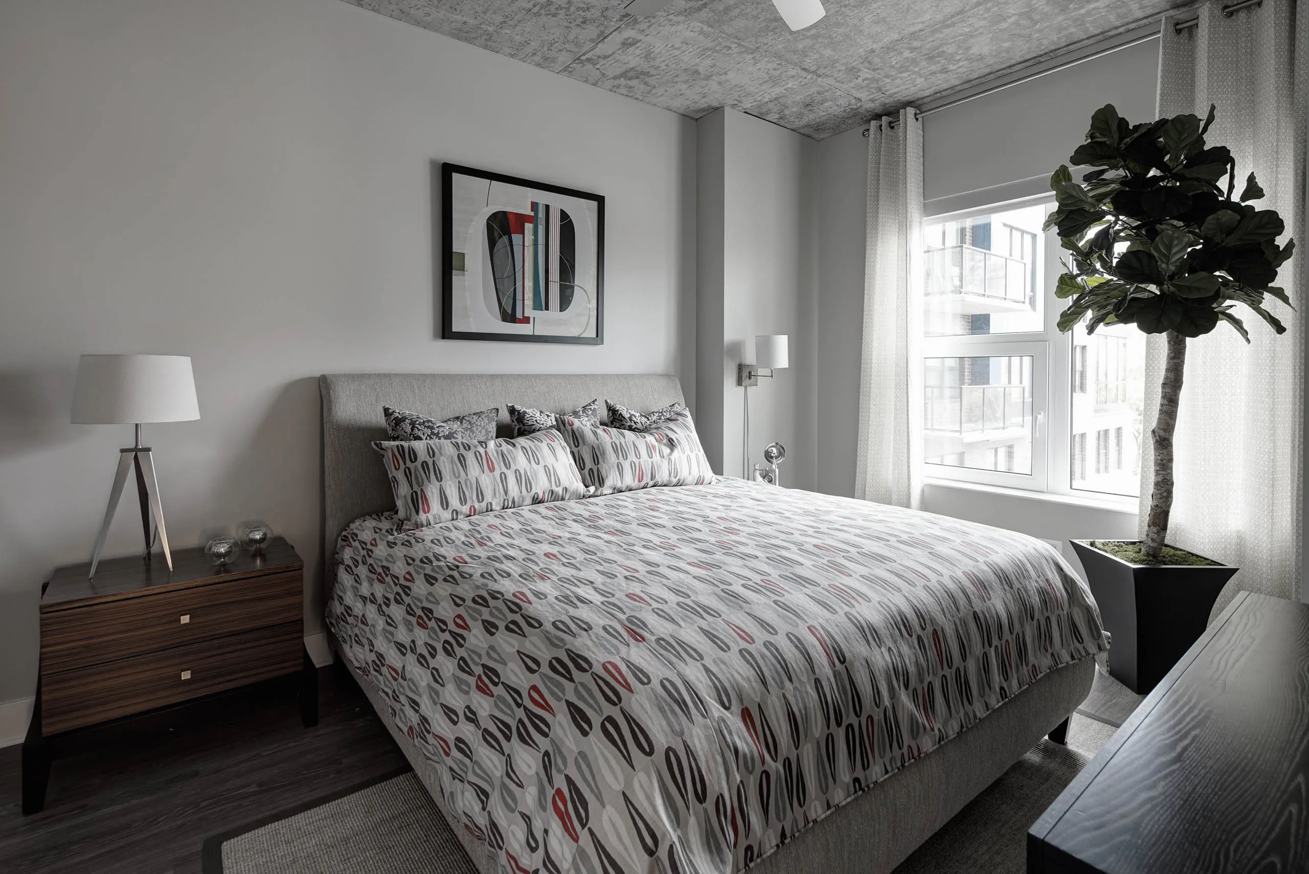 AMLI Lofts apartment bedroom interior - Chicago, IL