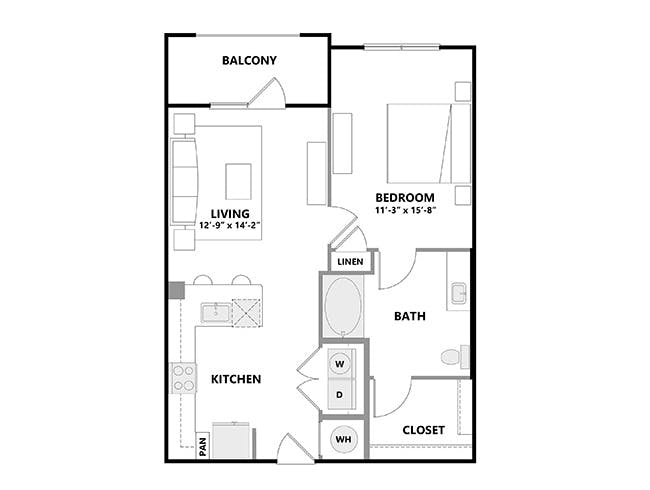 A3b floor plan, 1 Bedroom, 1 Bathroom at AMLI Addison apartments