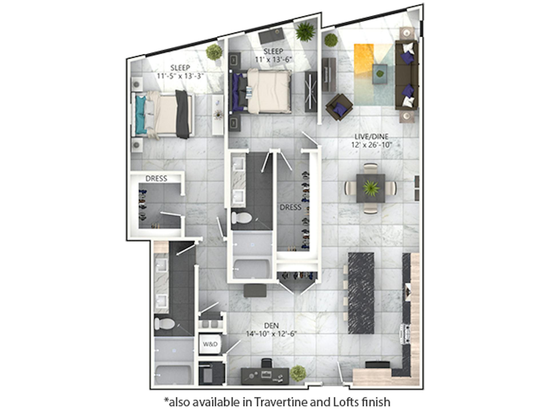 C9 floor plan, 2 Bedroom, 2 Bathroom at AMLI Midtown Miami apartments