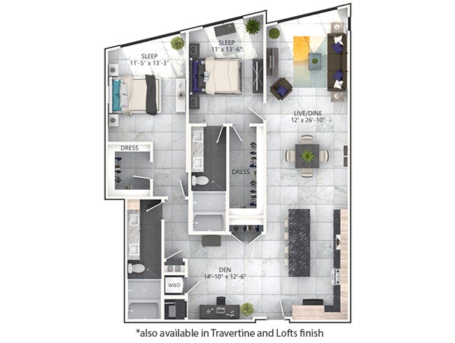C9 floor plan, 2 Bedroom, 2 Bathroom at AMLI Midtown Miami apartments