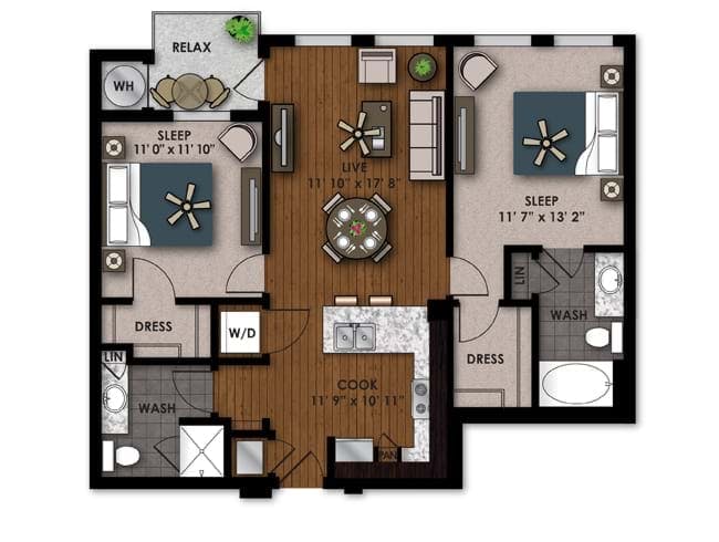 C300 floor plan, 2 Bedroom, 2 Bathroom at AMLI Riverfront Park apartments