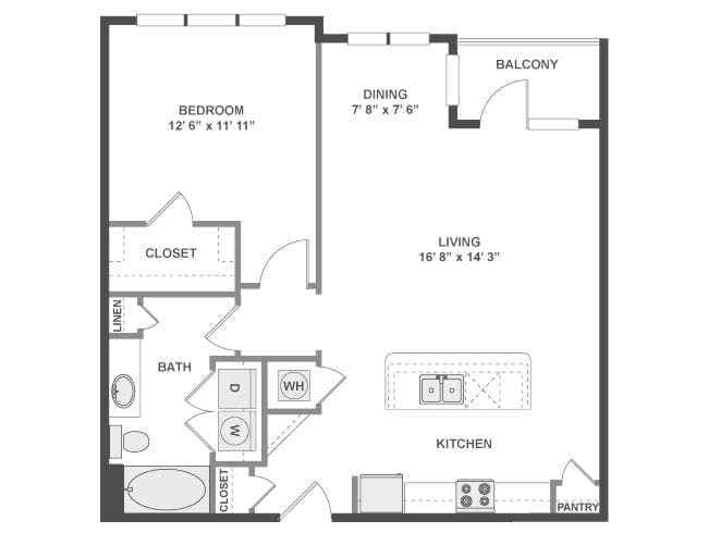 A425 floor plan, 1 Bedroom, 1 Bathroom at AMLI at the Ballpark apartments