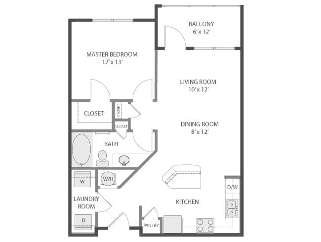 Retreat floor plan, 1 Bedroom, 1 Bathroom at AMLI Parkside apartments