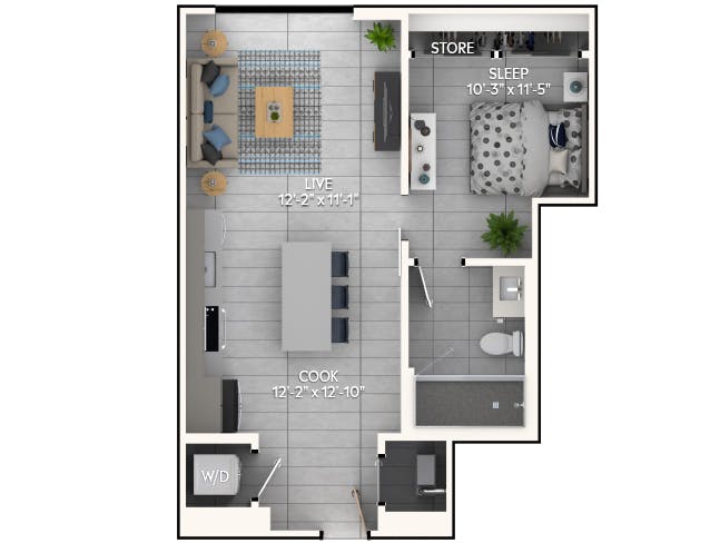 A2 floor plan, 1 Bedroom, 1 Bathroom at AMLI Wynwood apartments