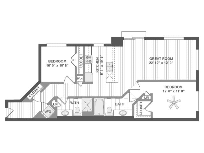 C510 floor plan, 2 Bedroom, 2 Bathroom at AMLI Evanston apartments