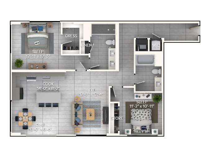 C6 floor plan, 2 Bedroom, 2 Bathroom at AMLI Wynwood apartments