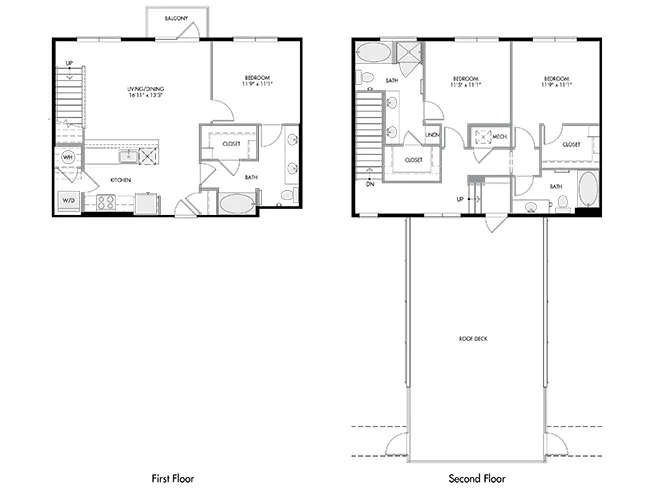 D7bTX floor plan, 3 Bedroom, 3 Bathroom, Townhome at AMLI South Shore apartments