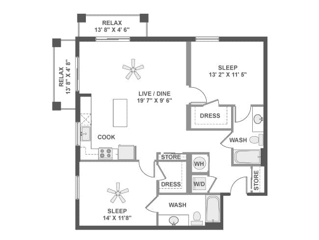 C5c floor plan, 2 Bedroom, 2 Bathroom at AMLI Dadeland apartments