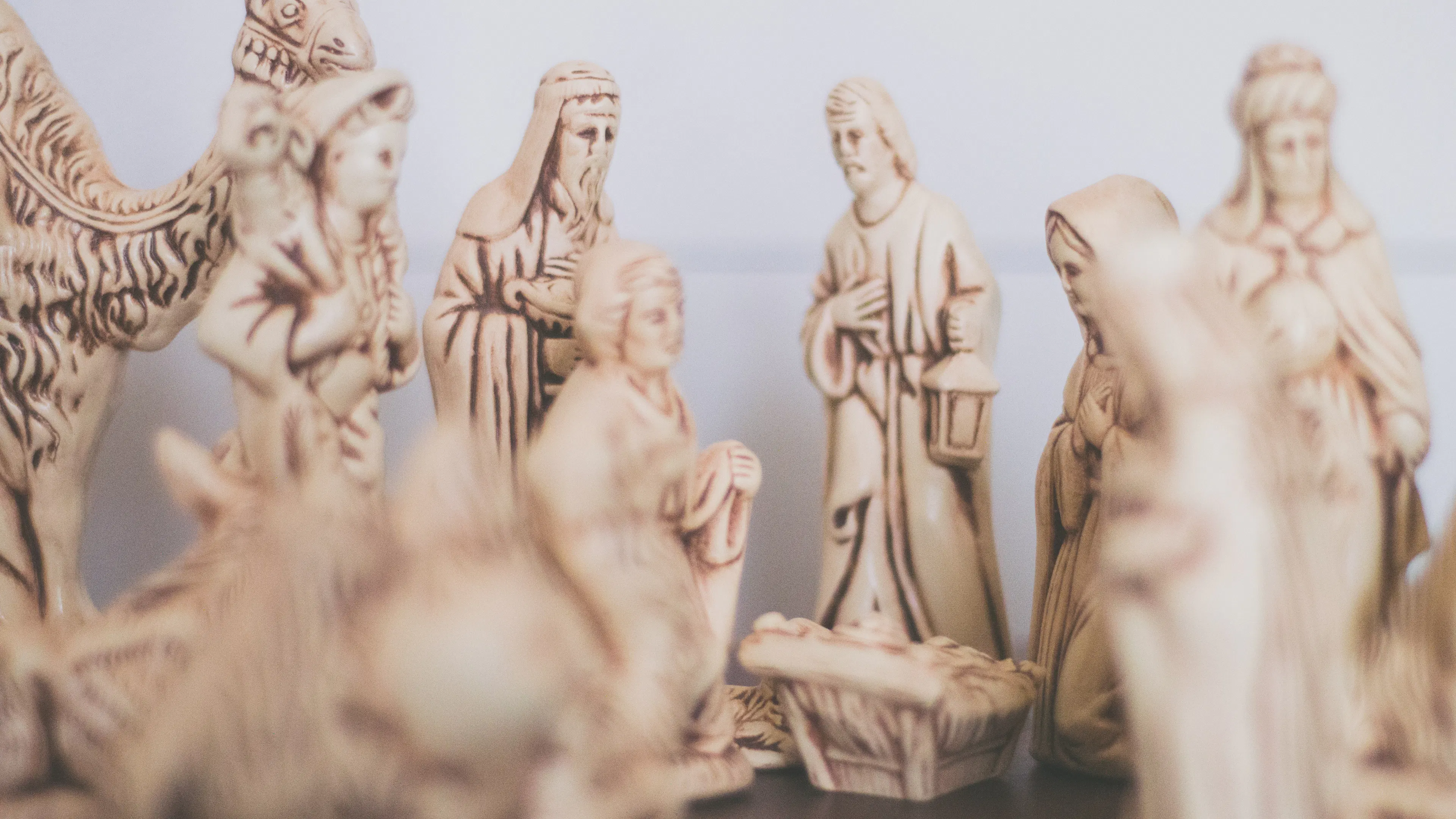 Close up of a beige Nativity scene