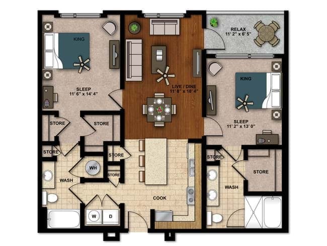 Rockwell floor plan, 2 Bedroom, 2 Bathroom at AMLI Ponce Park apartments