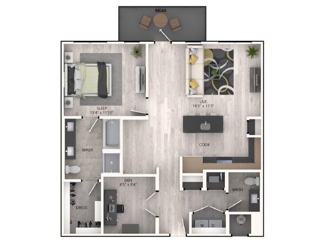 A6D floor plan, 1 Bedroom, 1.5 Bathroom, Office/Den at AMLI RiNo apartments