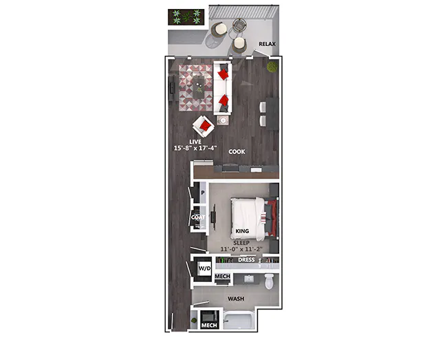 A3e floor plan, 1 Bedroom, 1 Bathroom at AMLI Riverfront Green apartments