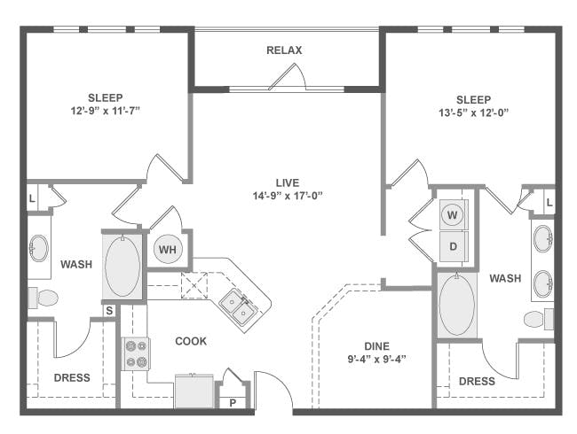 C6 floor plan, 2 Bedroom, 2 Bathroom at AMLI Frisco Crossing apartments