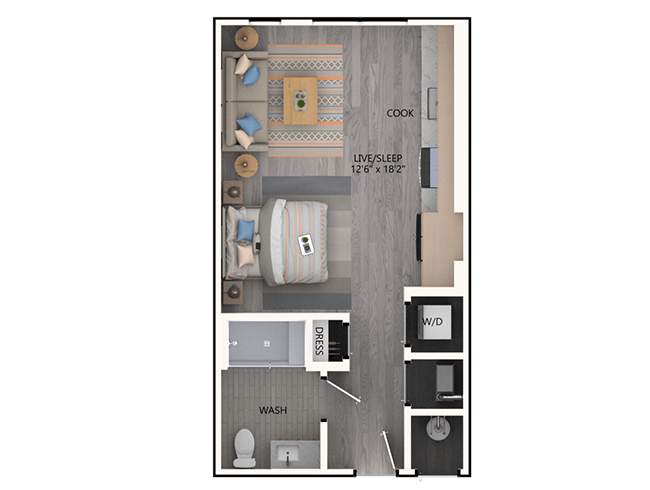 E1 floor plan, Studio, 1 Bathroom at AMLI Broadway Park apartments
