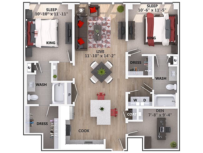 C6D floor plan, 2 Bedroom, 2 Bathroom, Den/Office at AMLI Riverfront Green apartments