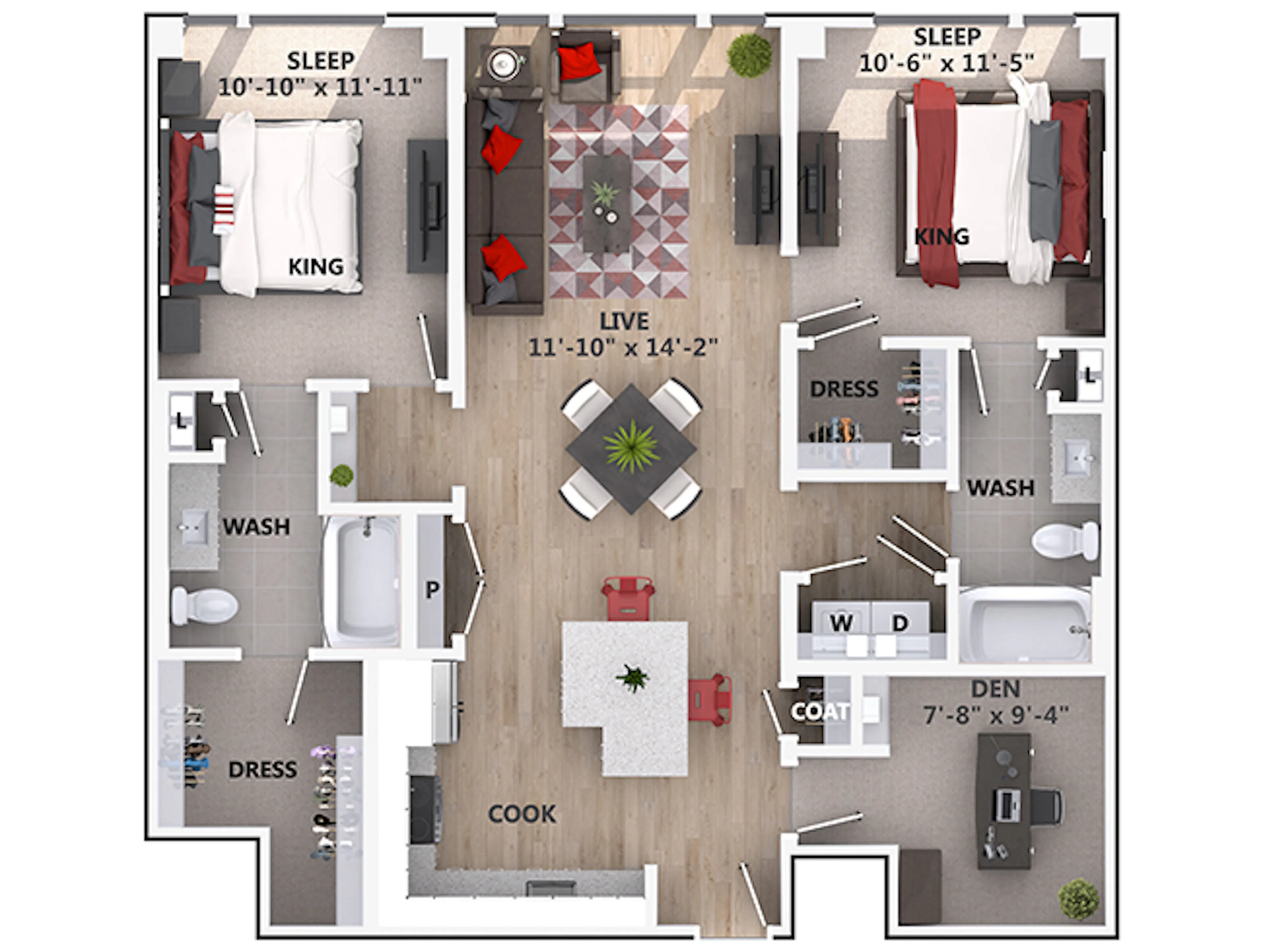 C6D floor plan, 2 Bedroom, 2 Bathroom, Den/Office at AMLI Riverfront Green apartments
