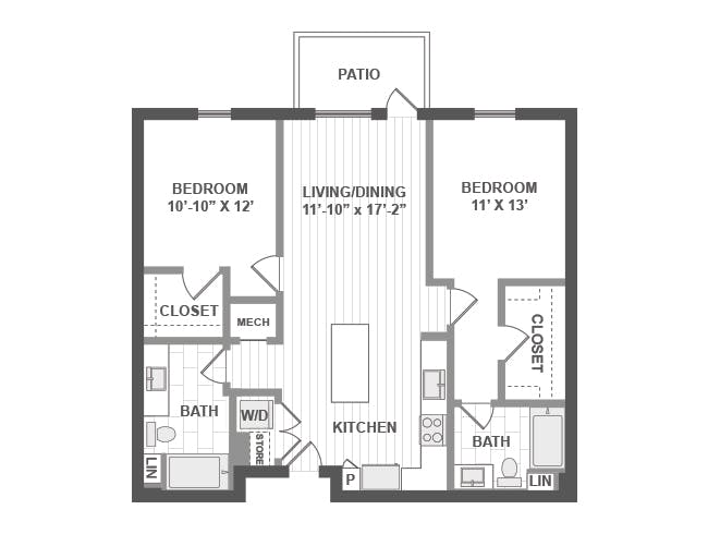 C4a floor plan, 2 Bedroom, 2 Bathroom at AMLI Park Broadway apartments