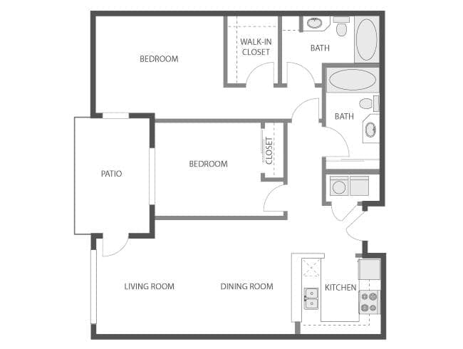 C3 floor plan, 2 Bedroom, 2 Bathroom at AMLI Bellevue Park apartments