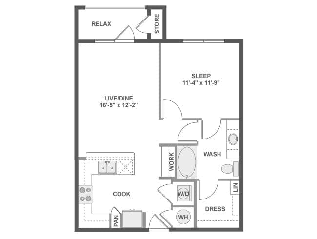 A3 floor plan, 1 Bedroom, 1 Bathroom at AMLI on Riverside apartments