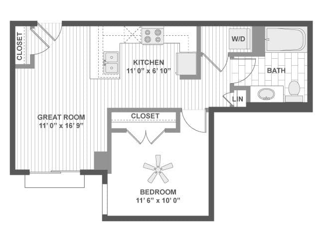 A200 floor plan, 1 Bedroom, 1 Bathroom at AMLI Evanston apartments