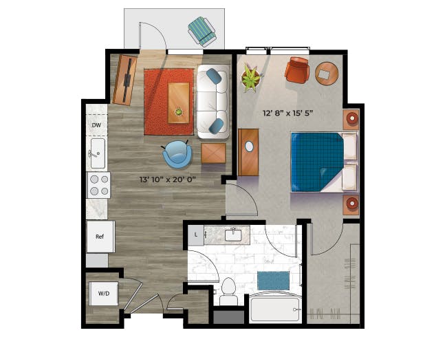 A3 floor plan, 1 Bedroom, 1 Bathroom at AMLI at Uptown apartments