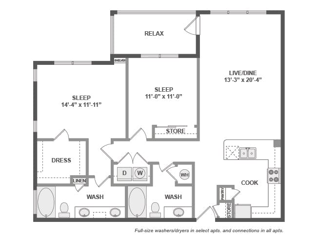 C5a floor plan, 2 Bedroom, 2 Bathroom at AMLI Covered Bridge apartments