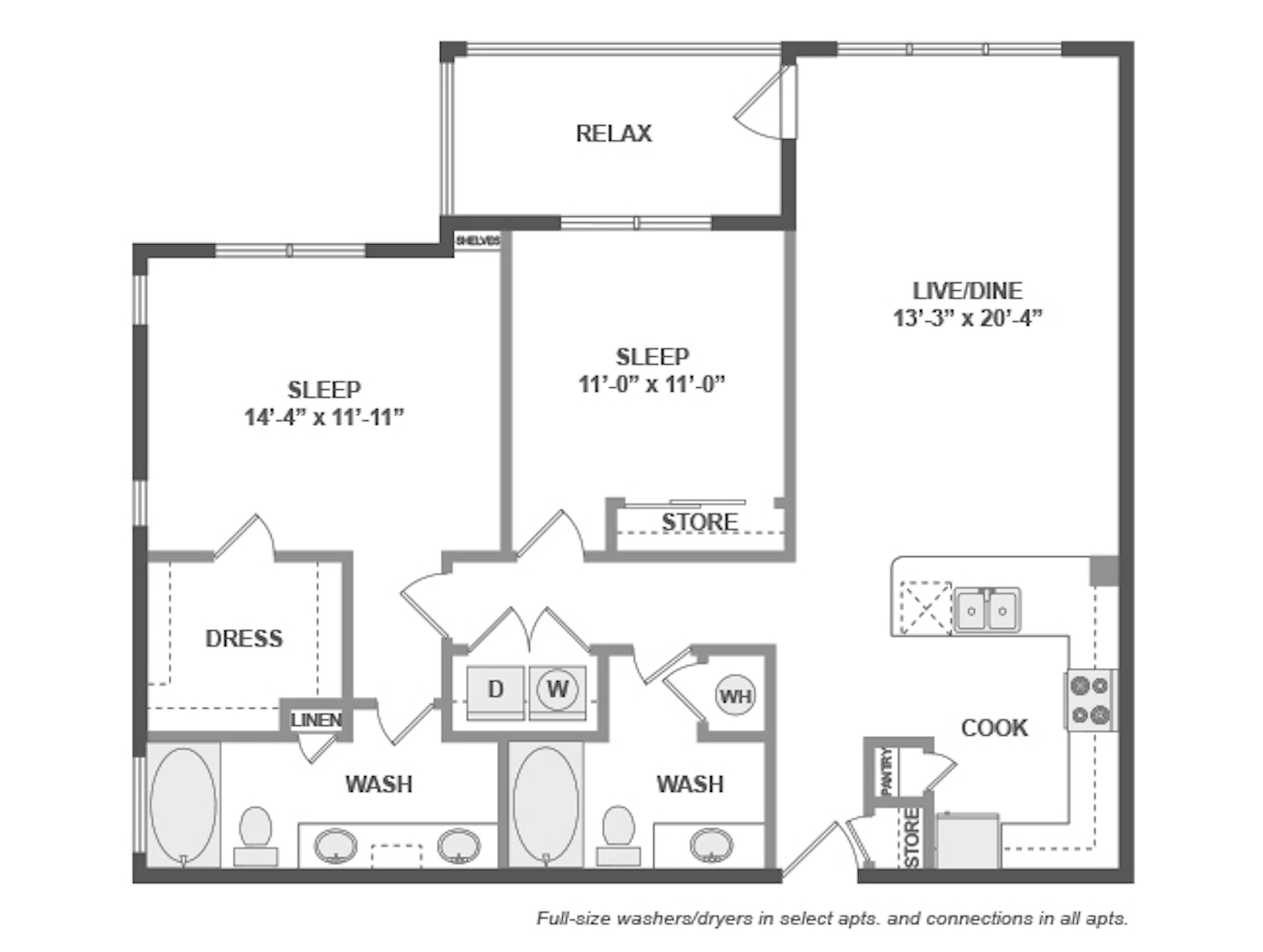 C5a floor plan, 2 Bedroom, 2 Bathroom at AMLI Covered Bridge apartments