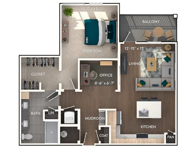 AMLI Flatiron A5aD one-bedroom with office floor plan image - Atlanta, GA