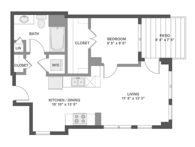 A2dX floor plan, 1 Bedroom, 1 Bathroom at AMLI South Lake Union apartments