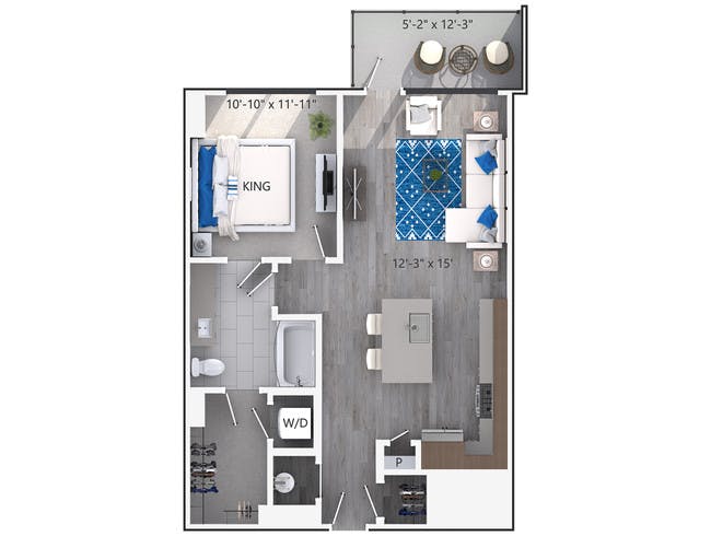 A3d floor plan, 1 Bedroom, 1 Bathroom, Tower at AMLI Lenox apartments