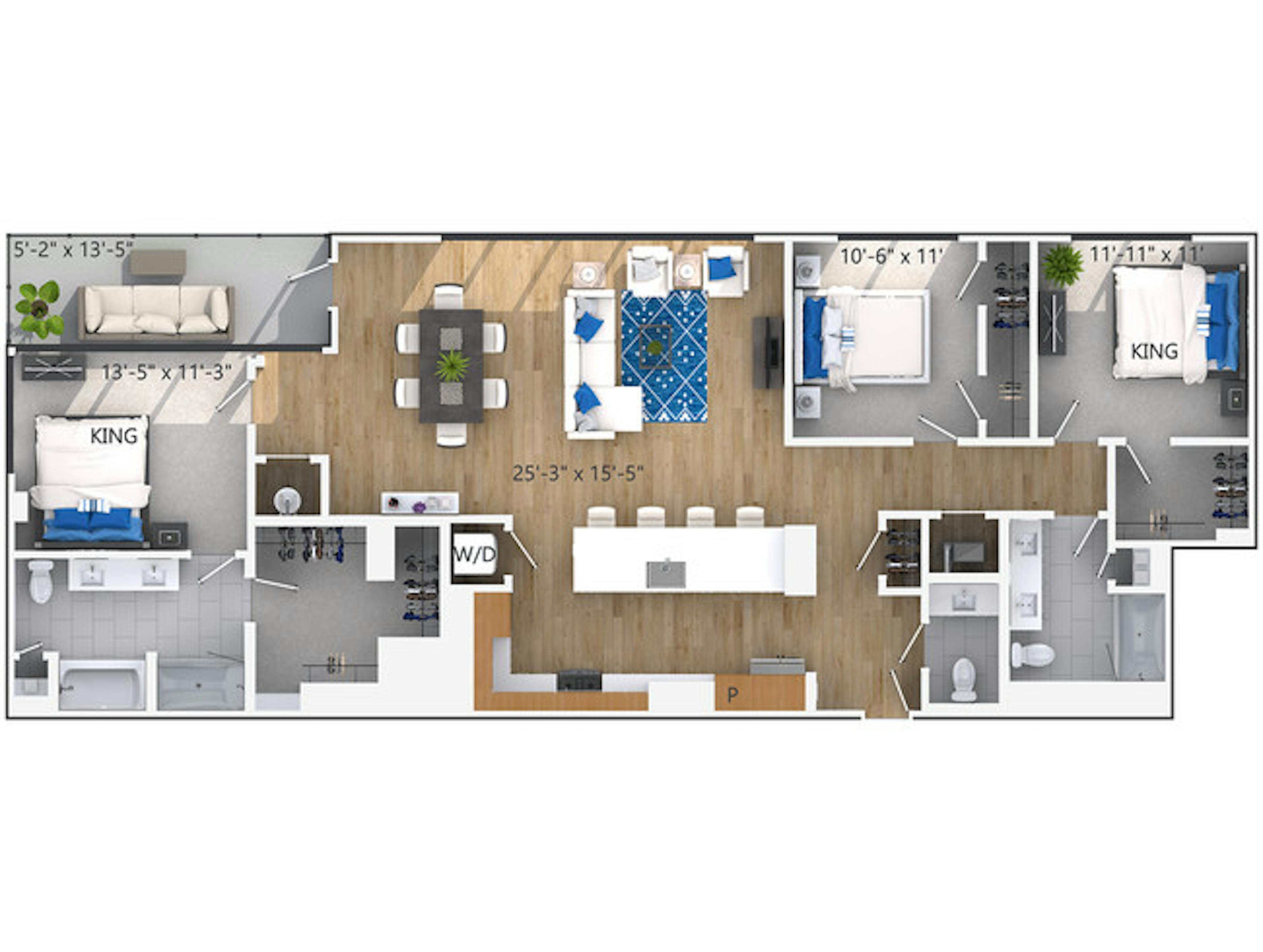D8P floor plan, 3 Bedroom, 2 Bathroom, Tower, Penthouse at AMLI Lenox apartments