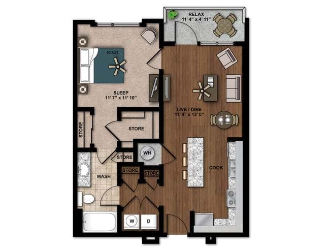 Endo floor plan, 1 Bedroom, 1 Bathroom at AMLI Ponce Park apartments