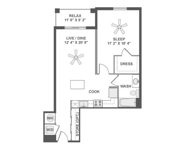 A3f floor plan, 1 Bedroom, 1 Bathroom at AMLI Dadeland apartments