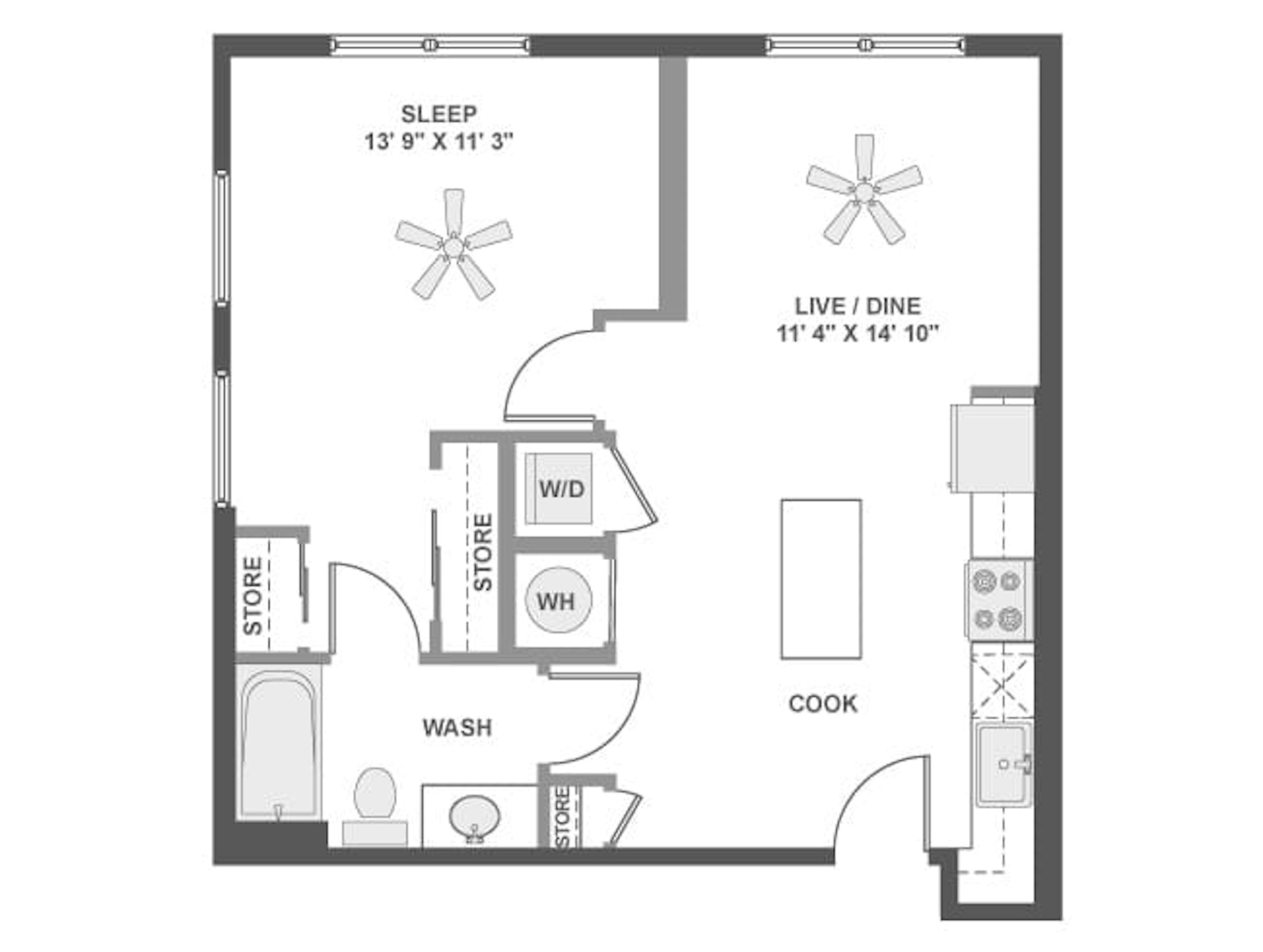 A3a floor plan, 1 Bedroom, 1 Bathroom at AMLI Dadeland apartments