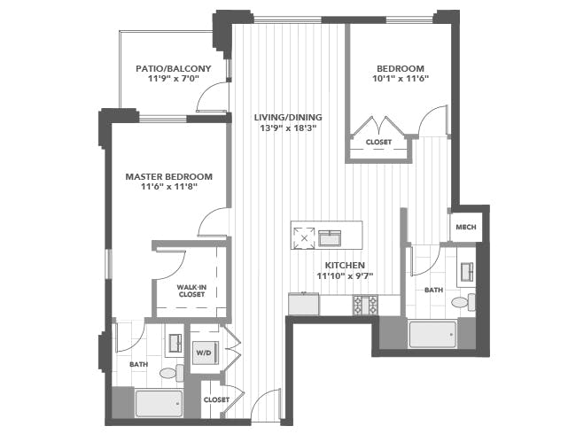 C5g floor plan, 2 Bedroom, 2 Bathroom at AMLI Old Pasadena apartments