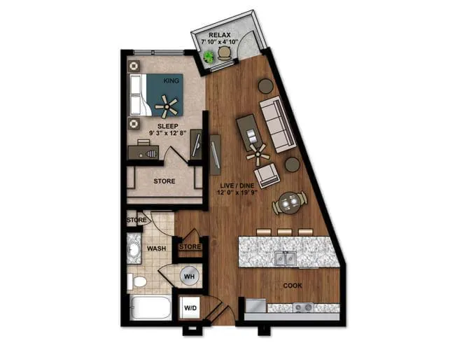 Century floor plan, Studio, 1 Bathroom at AMLI Ponce Park apartments
