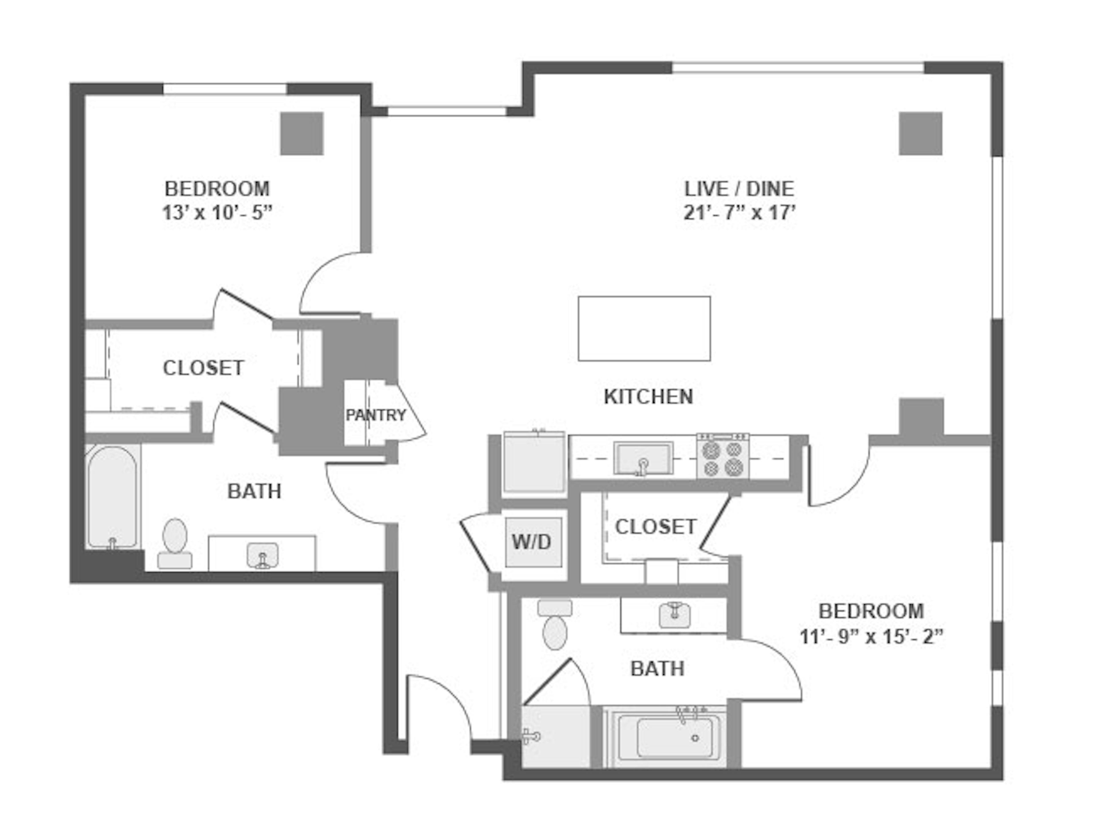 C6b floor plan, 2 Bedroom, 2 Bathroom at AMLI Arc apartments