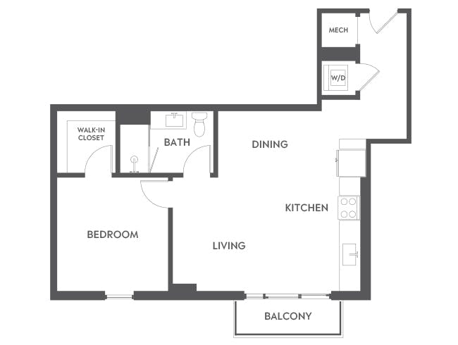 A3c floor plan, 1 Bedroom, 1 Bathroom at AMLI Midtown 29 apartments
