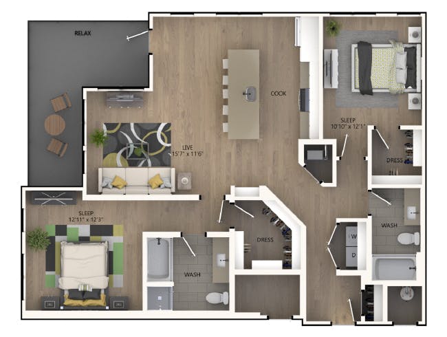 C6b floor plan, 2 Bedroom, 2 Bathroom at AMLI RiNo apartments